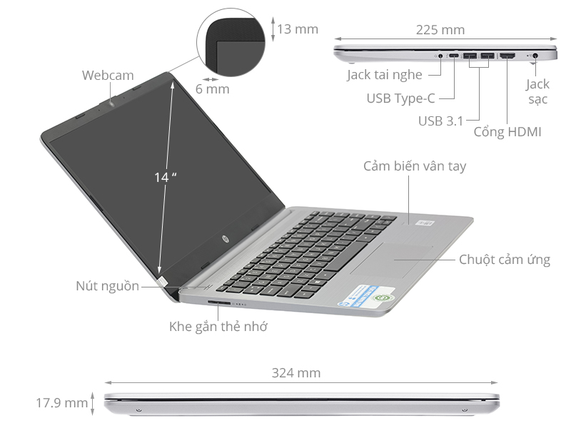 Laptop HP 340s G7 được hoàn thiện từ vỏ nhựa
